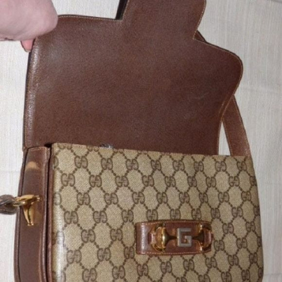 Early Gucci 1955 Horsebit tan Guccissima print bag