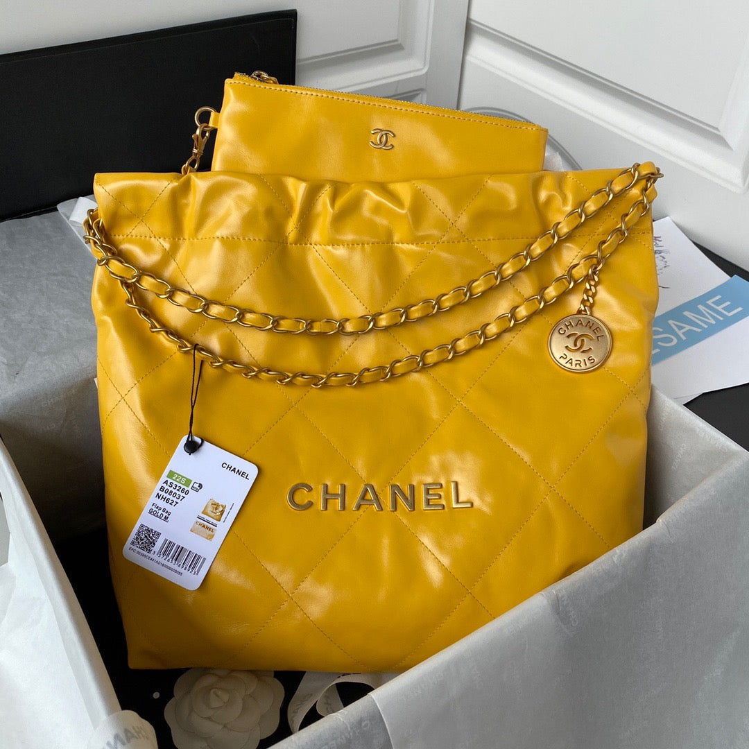 CHL 22 Handbag Gold Hardware Shiny Yellow For WomTLM, WomTLM&#8217;s Handbags, Shoulder Bags 16.5in/38cm AS3261