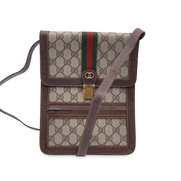 GUCCI Vintage Monogram Canvas Vertical Shoulder Bag With Stripes