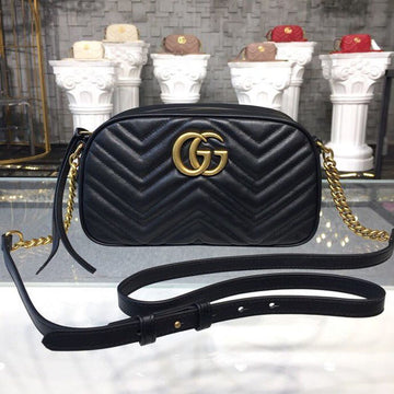 gg Marmont Small Matelassé Shoulder Bag Black Matelassé Chevron For Womtlm 9.5in/24cm gg 447632 DTD1T 1000