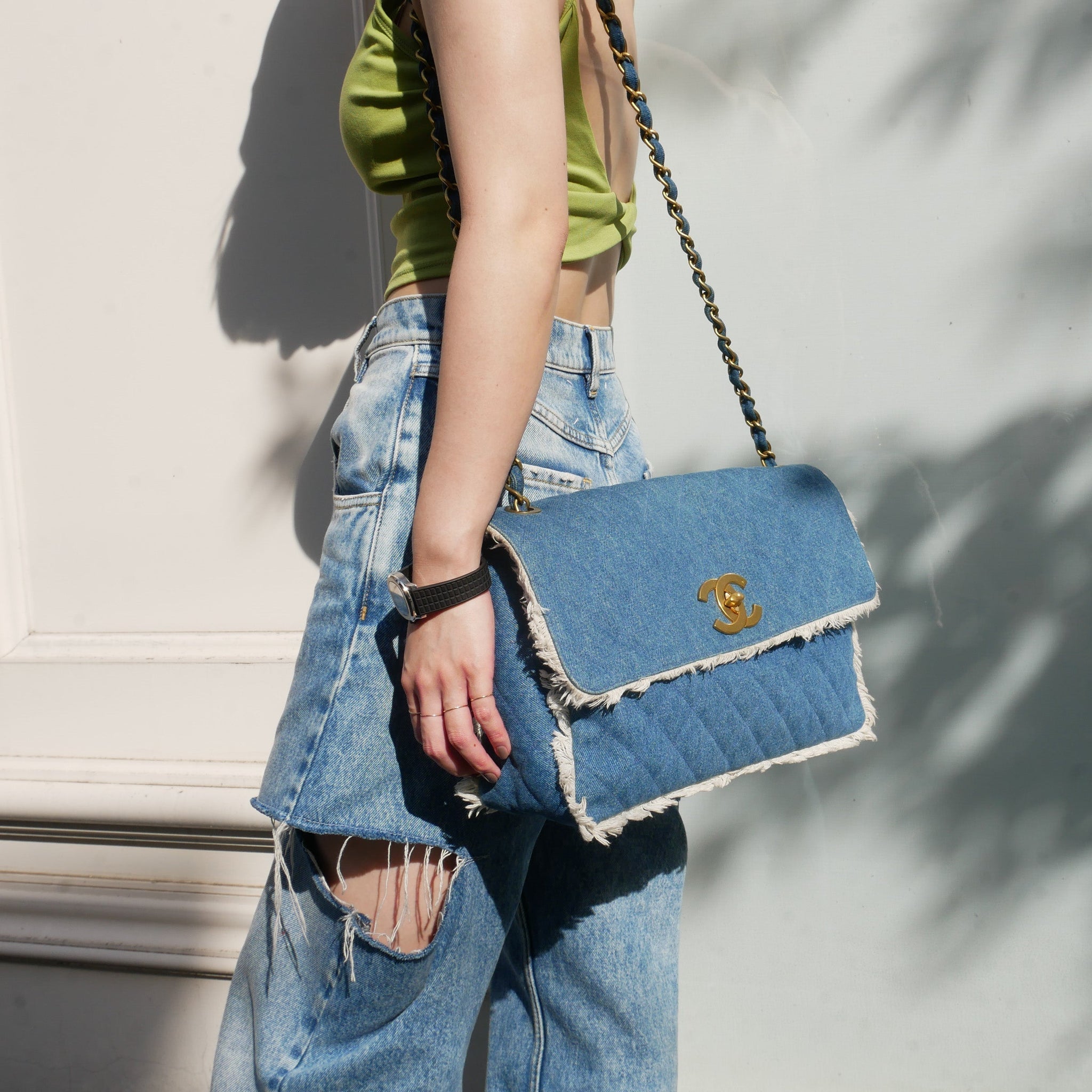 CHANEL? 1991-1994 Denim Straight Flap Maxi 61782