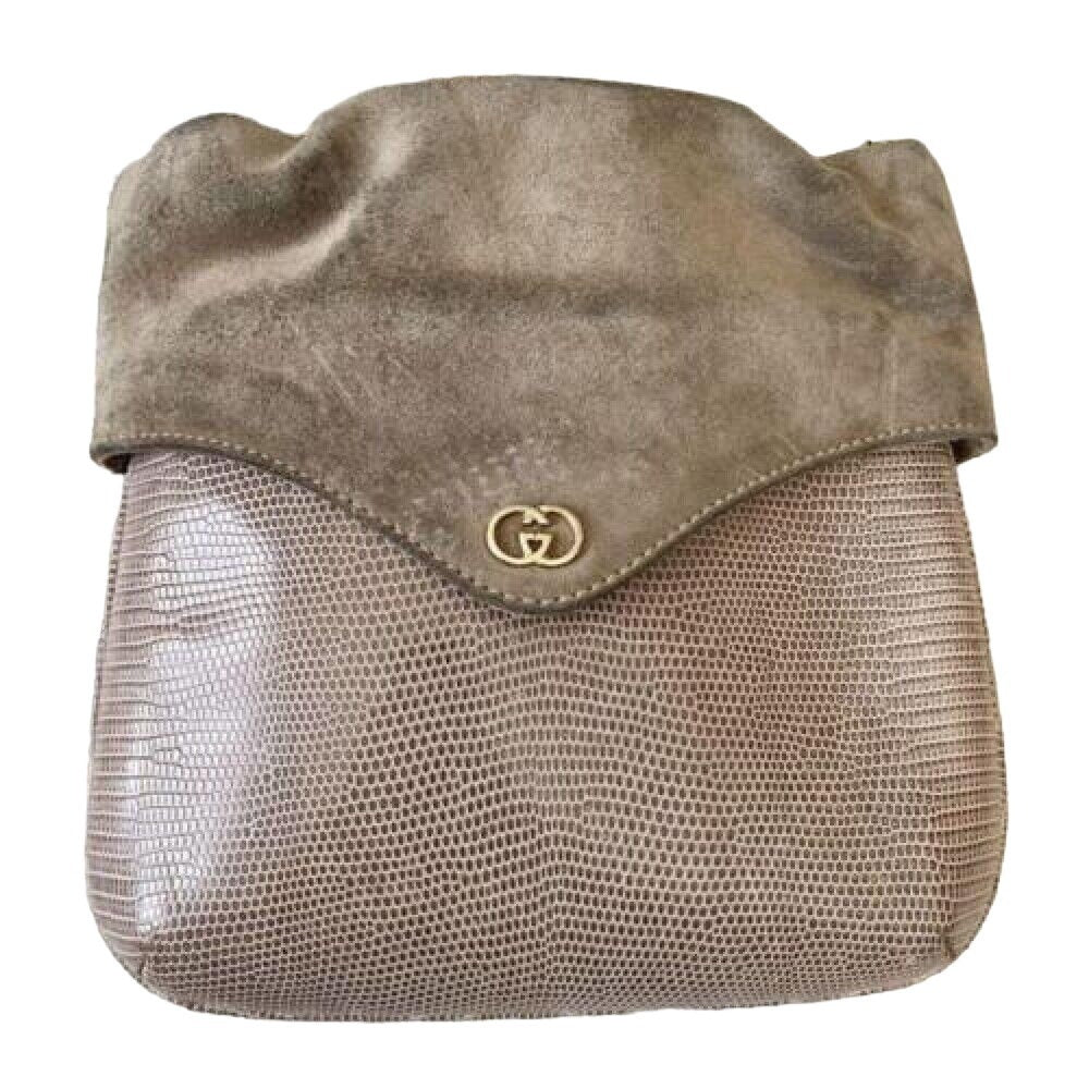 Gucci honey lizard leather bucket bag with gold chain strap