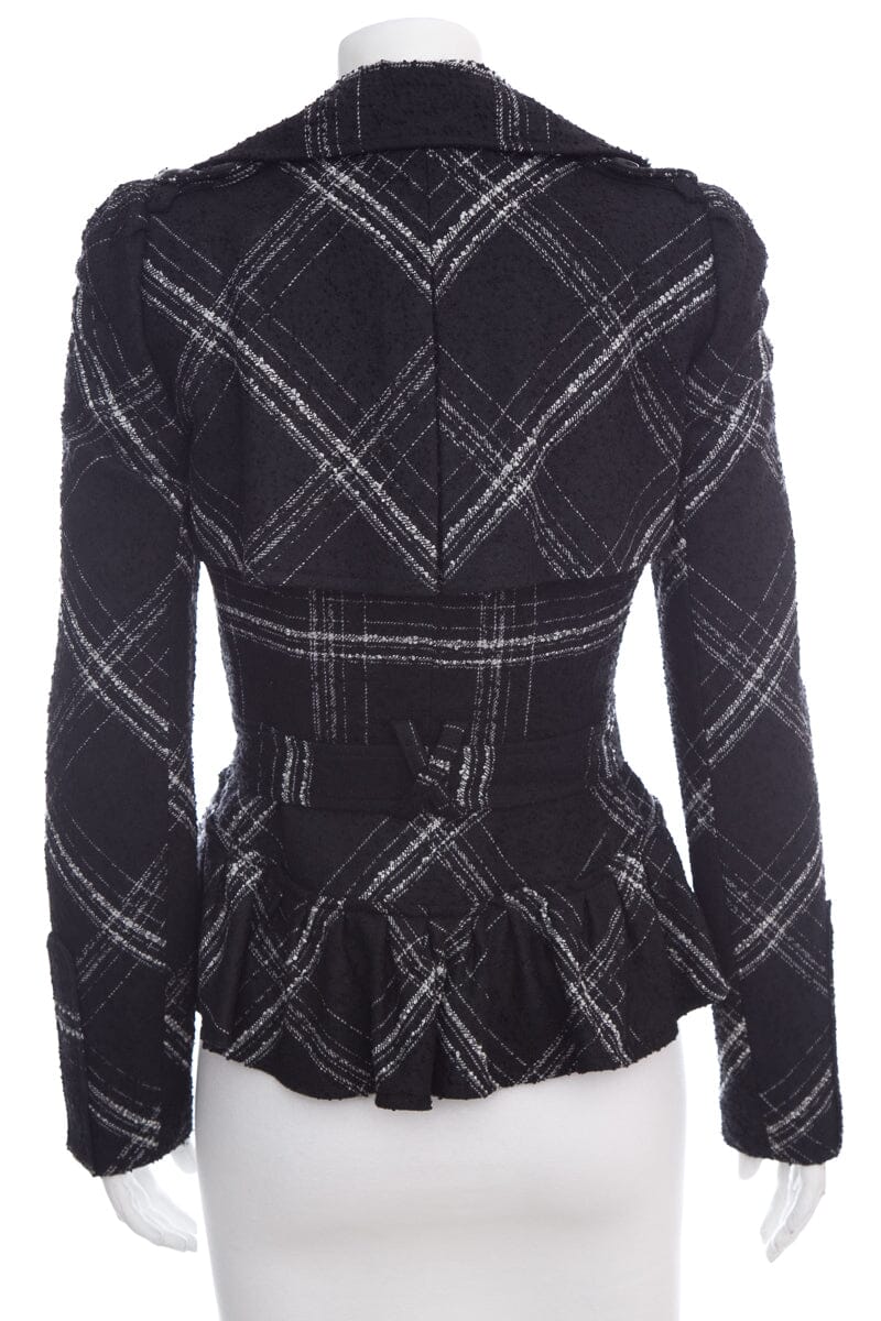 Nanette Lepore Black & White Plaid Button Up Jacket SZ 2