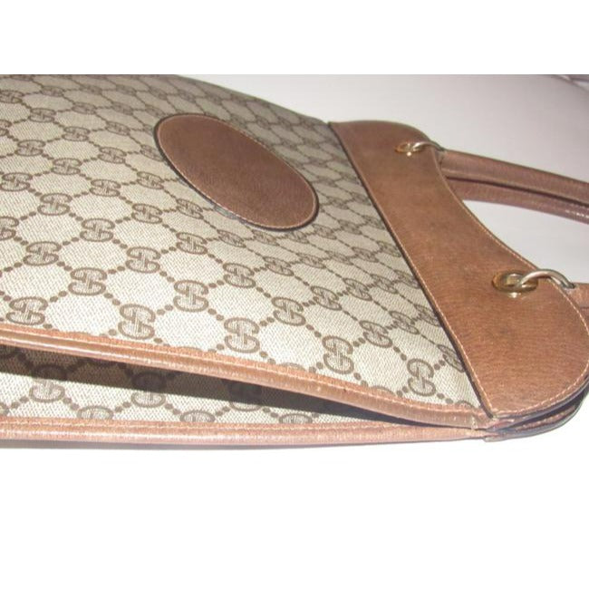 Gucci Vintage Brown Large G Logo Print Coated Canvas And Brown Leather Tote