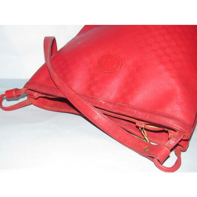 Gucci Vintage Red Small G Logo Coated Canvas And Leather Satchel