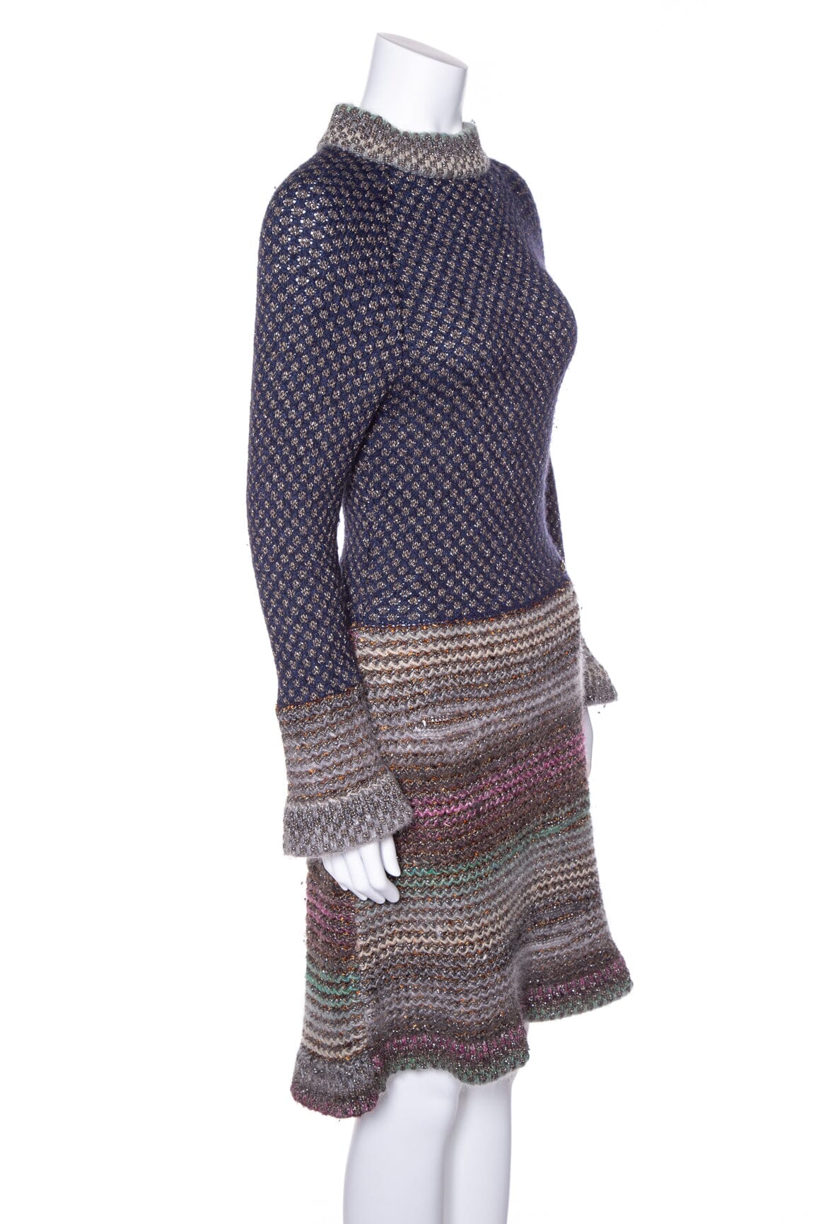 Chanel Multicolor Knit Fit and Flare Shimmer Long Sleeve Dress SZ 40