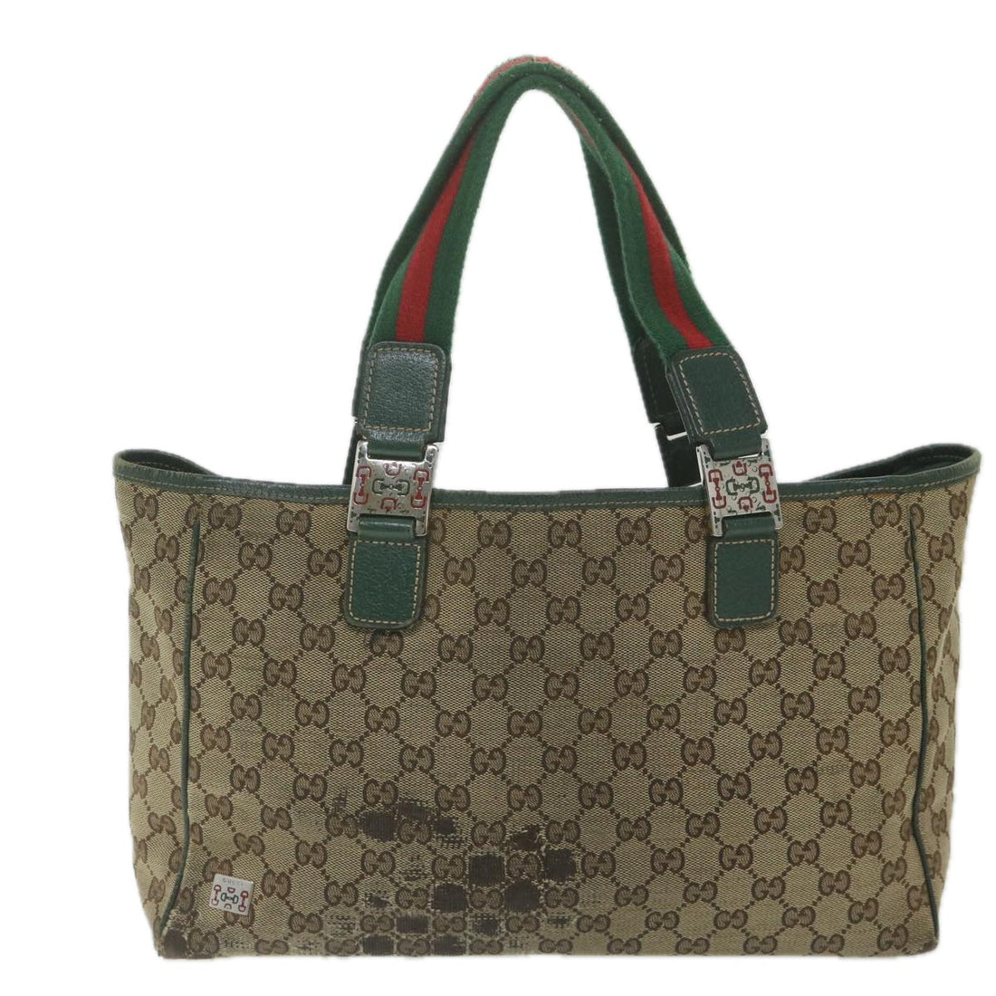 GUCCI GG Canvas Web Sherry Line Tote Bag Beige Red Green 145758 Auth 63256