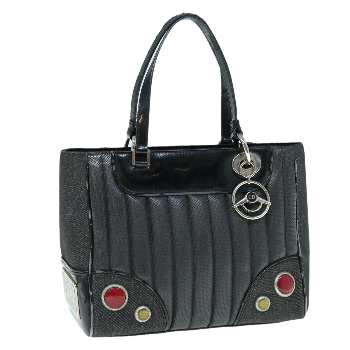 CHRISTIAN DIOR Hand Bag Canvas Enamel Black Auth 63321