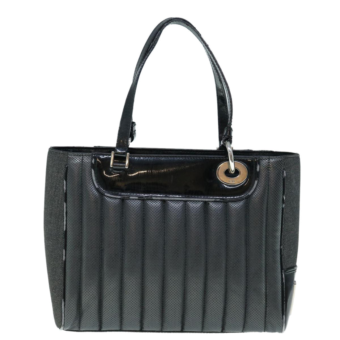 CHRISTIAN DIOR Hand Bag Canvas Enamel Black Auth 63321