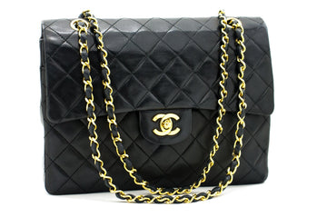 CHANEL 2.55 Double Flap Square Chain Shoulder Bag Black Lambskin