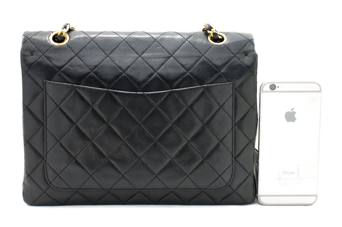 CHANEL 2.55 Double Flap Square Chain Shoulder Bag Black Lambskin