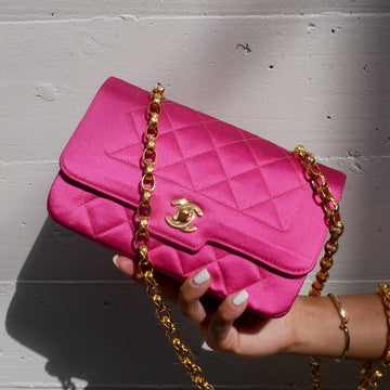 CHANEL * 1989-1991 Pink Satin Border Flap Mini