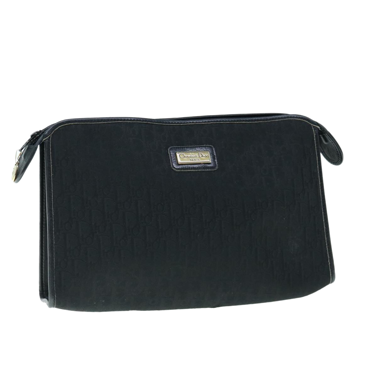 CHRISTIAN DIOR Trotter Canvas Clutch Bag Black Auth 63884