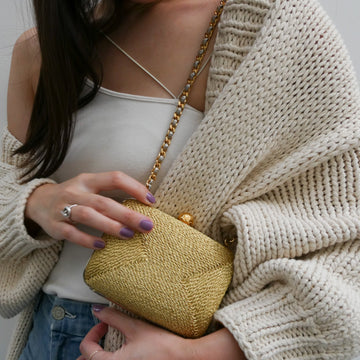 CHANEL 1998 Woven Evening Bag Gold 63979