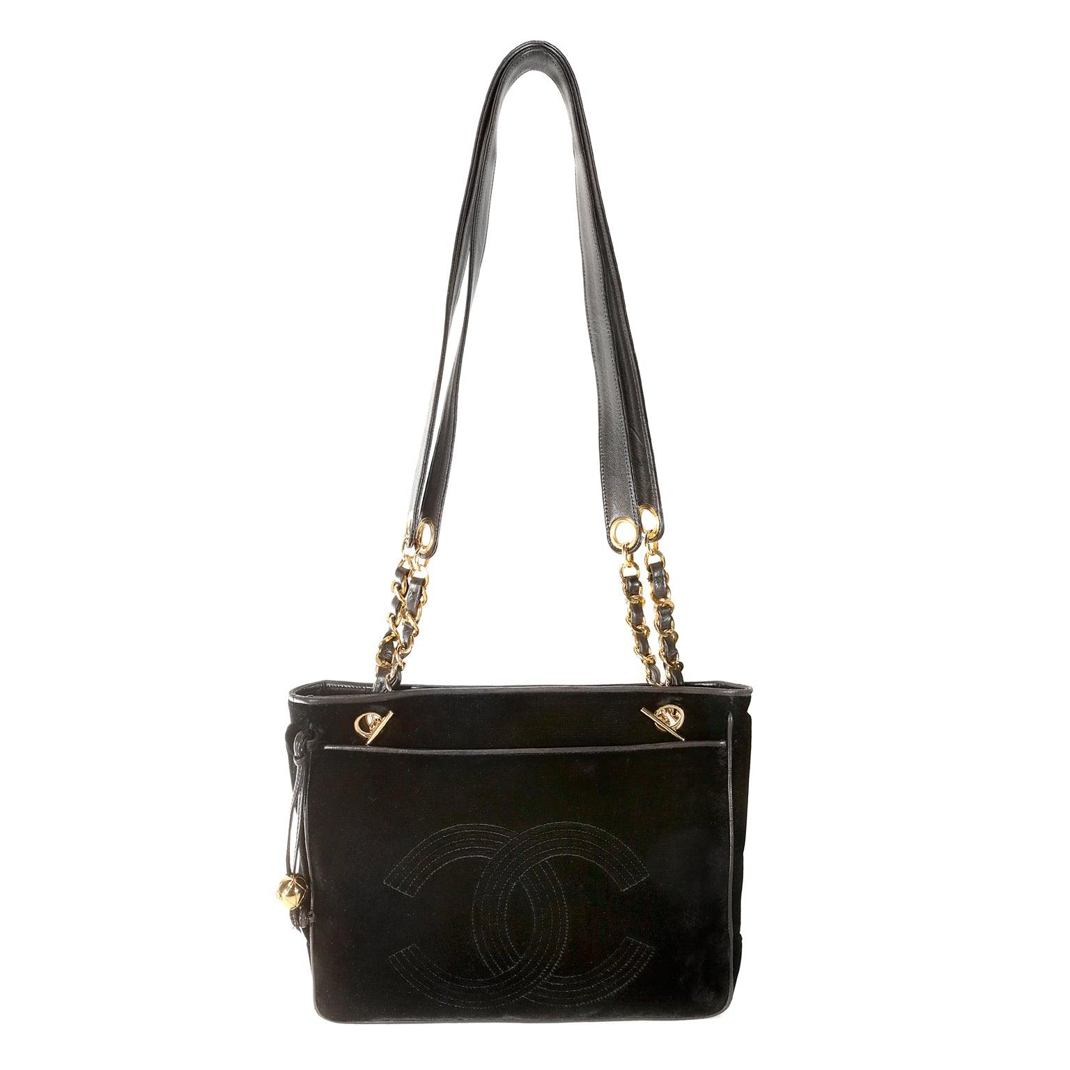 Chanel Black Velvet CC Vintage Tote