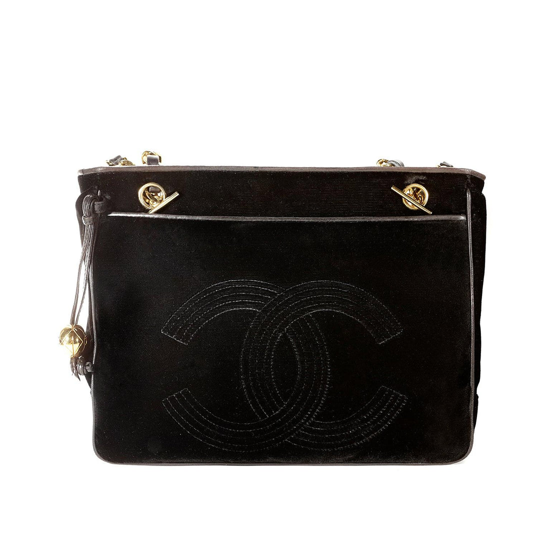 Chanel Black Velvet CC Vintage Tote