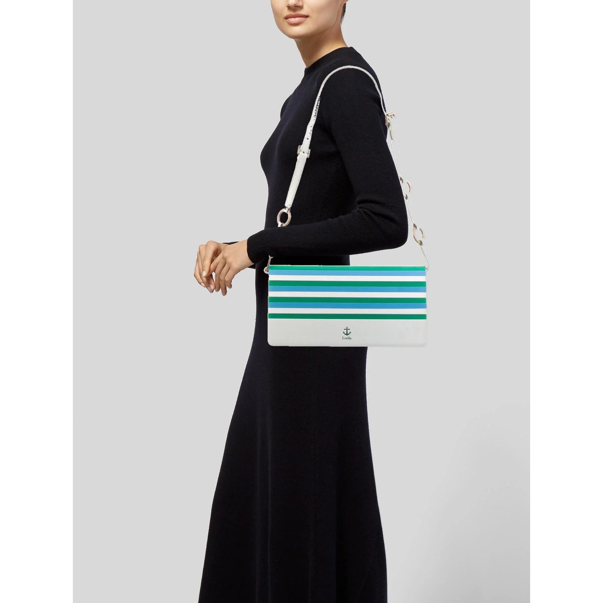 Luella White Blue & Green Acrylic Crossbody w Antique Gold