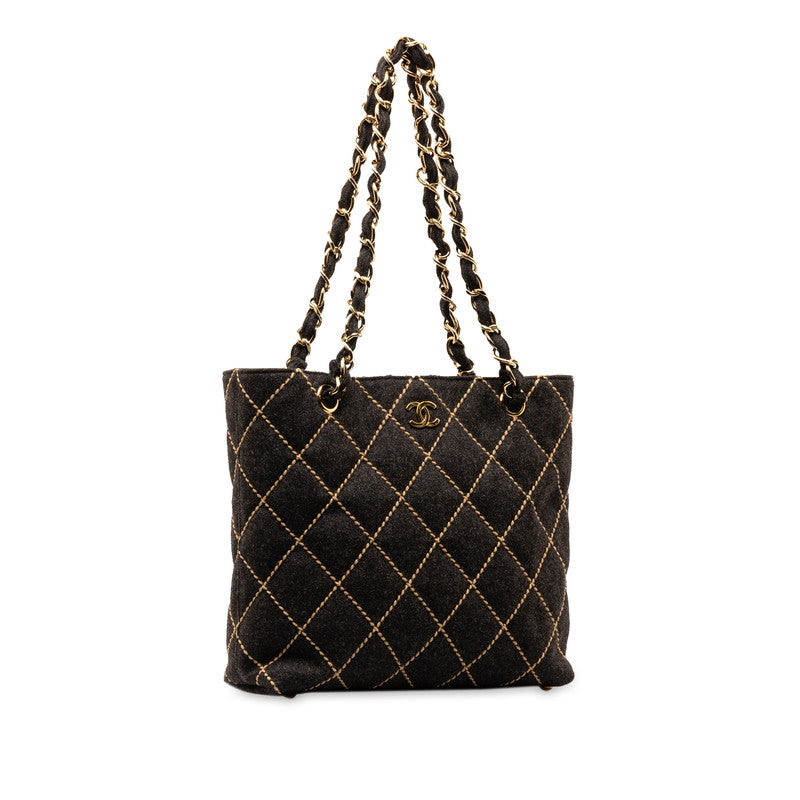 Chanel Wild Stick Coco Chain Tote Shoulder Bag Black Felt  Chanel