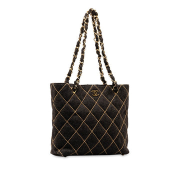 Chanel Wild Stick Coco Chain Tote Shoulder Bag Black Felt  Chanel