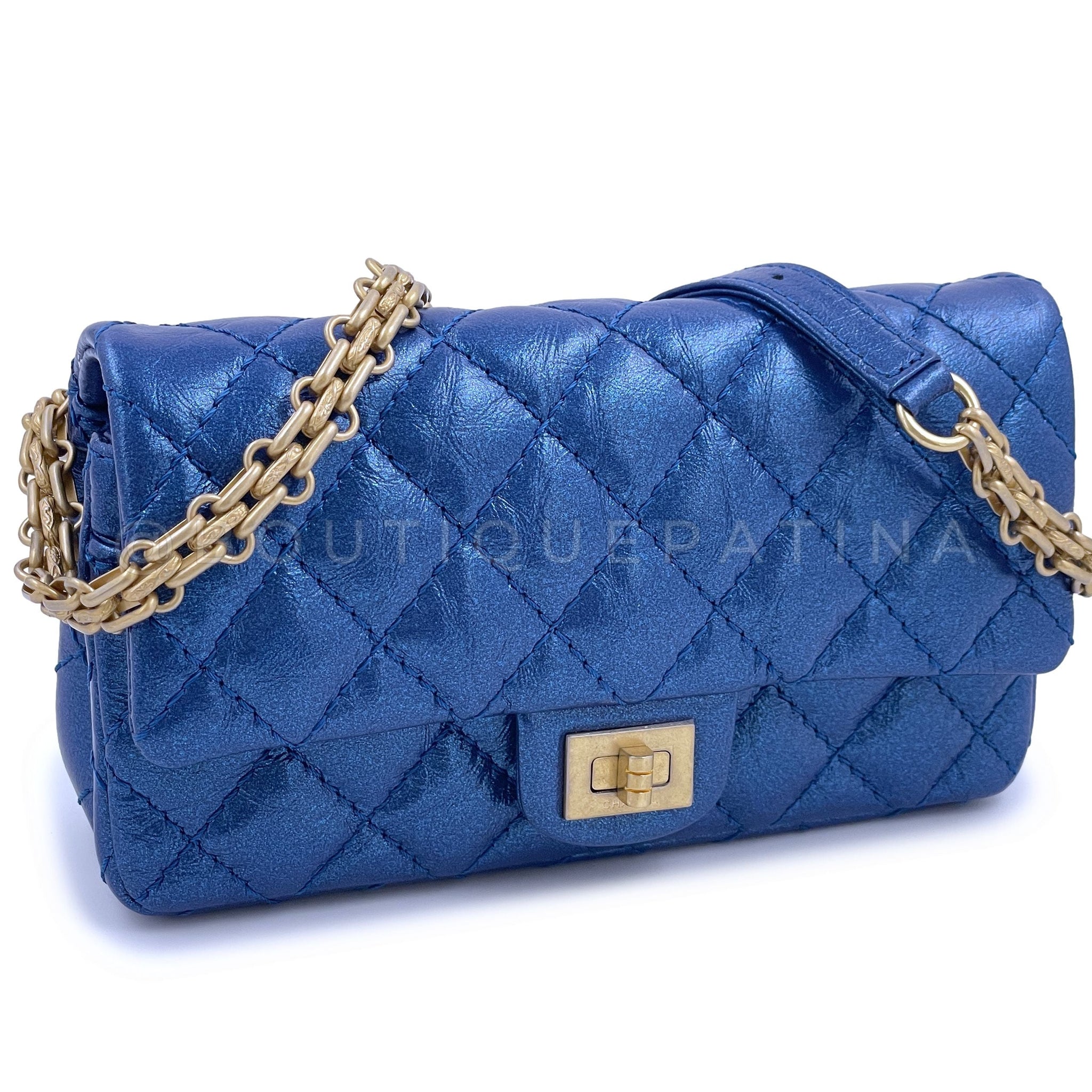 NIB 19A Chanel Reissue Waist Bag Fanny Pack Iridescent Sapphire Blue