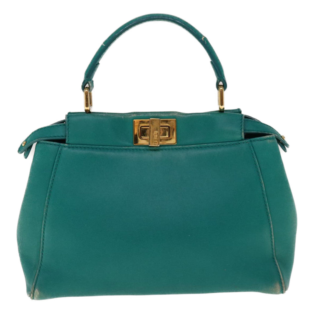 FENDI Micro Peek A Boo Hand Bag Leather Turquoise Blue Auth 64807