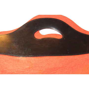 Vintage, Gucci, red soft wool & black leather, large tote with a leather oval with 'GUCCi' and the crest accent at the center