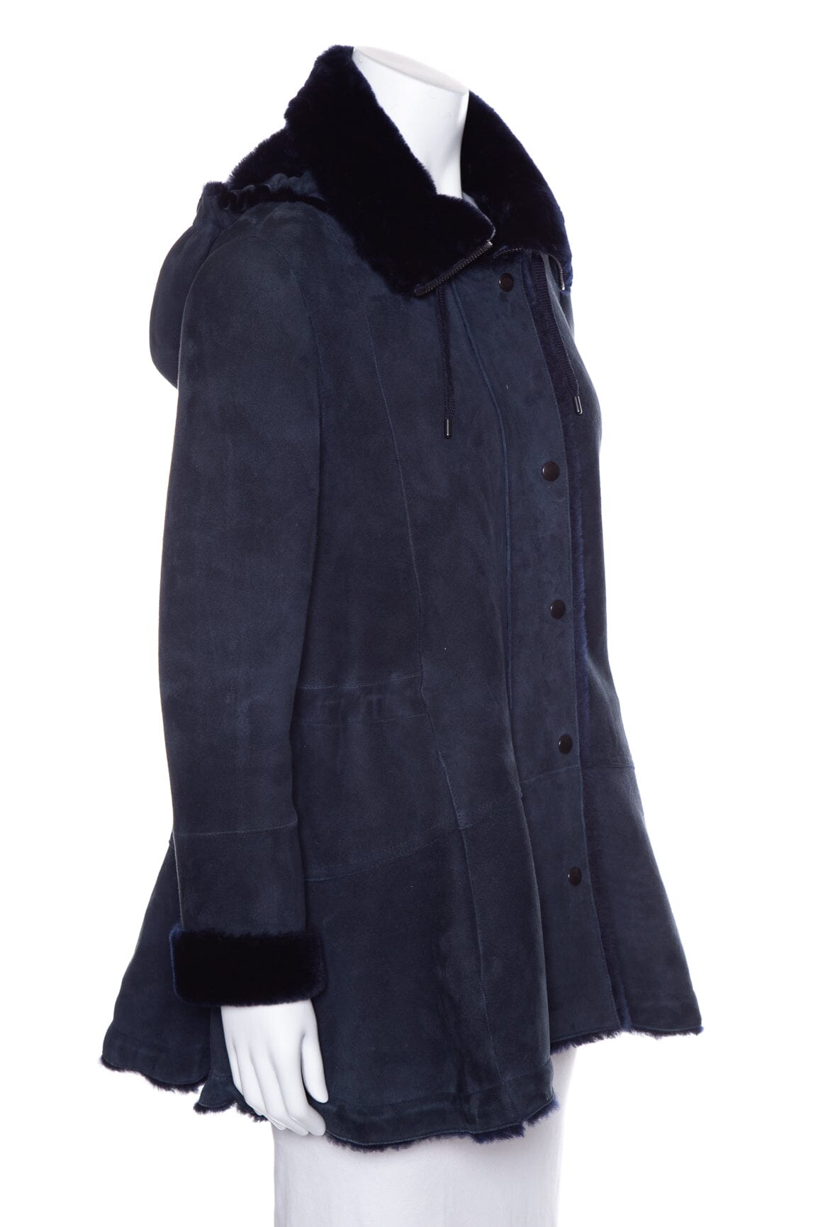 Akris Punto Navy Lambskin Suede Coat SZ 8
