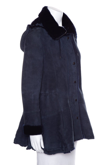 Akris Punto Navy Lambskin Suede Coat SZ 8