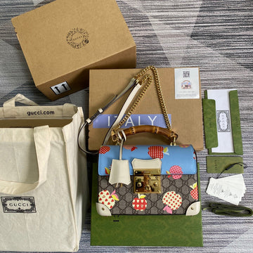 gg Padlock gg Small amboo Strawberry Shoulder Bag Beige For Women, Women&#8217;s Bags 9.5in/24cm gg