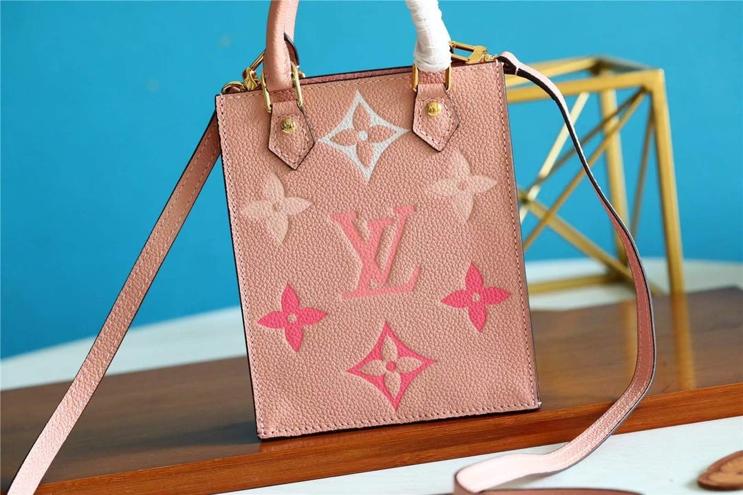 LV Petit Sac Plat Monogram Empreinte Pink For Womtlm, Womtlm’s Handbags, Shoulder And Crossbody Bags 5.5in/14cm LV M80449