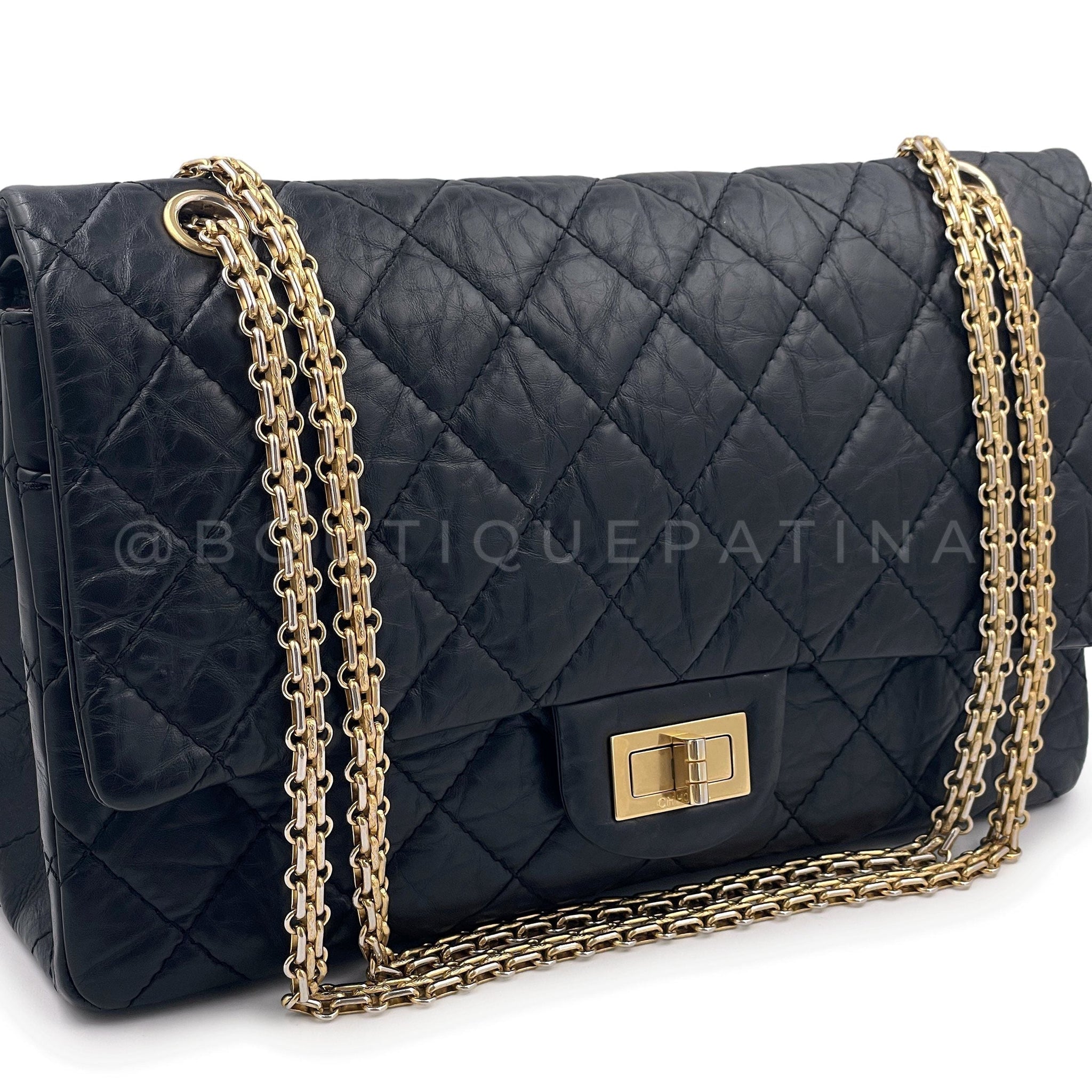 Chanel Black Aged Calfskin Reissue Large 227 2.55 Flap Bag GHW