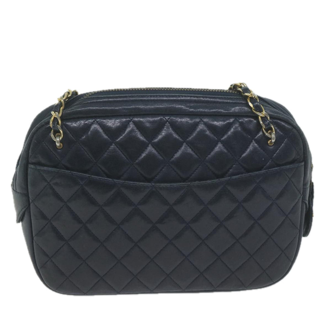 CHANEL Matelasse Chain Shoulder Bag Leather Navy CC Auth 65588
