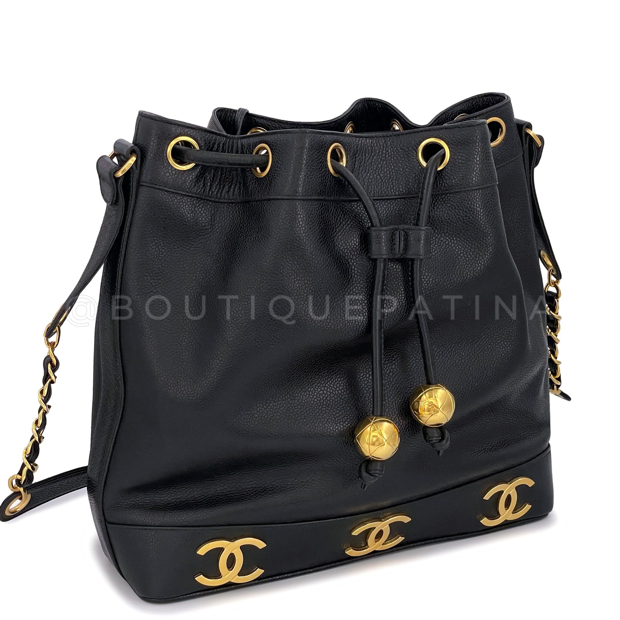 Chanel 1994 Vintage Black Caviar 6-CC Drawstring Bucket Bag 24k GHW