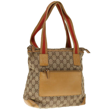 GUCCI GG Canvas Sherry Line Tote Bag Beige Orange 0190402 Auth 65970