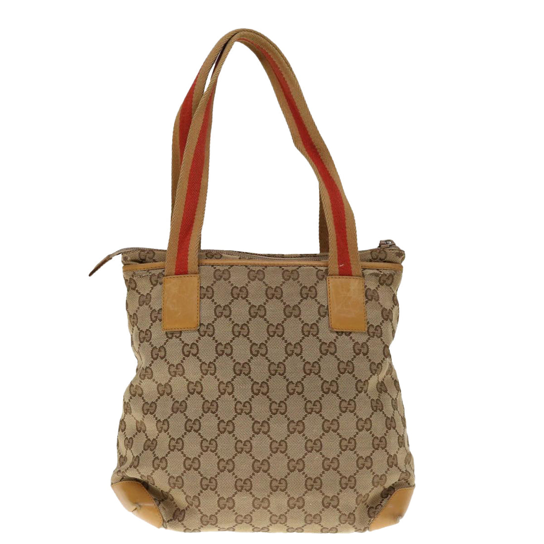 GUCCI GG Canvas Sherry Line Tote Bag Beige Orange 0190402 Auth 65970