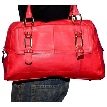 B Makowsky Cherry Red Leather Satchel With Muted Gold Accents