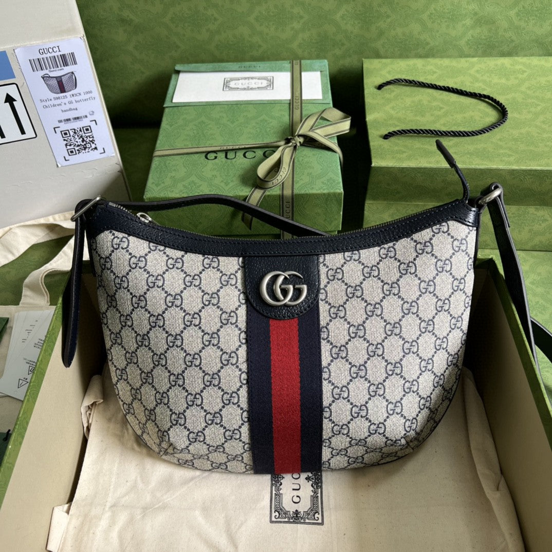 gg Ophidia gg Small Shoulder Bag Beige And Blue gg Supreme Canvas For Womtlm 12in/30cm 598125 2ZGMN 4076