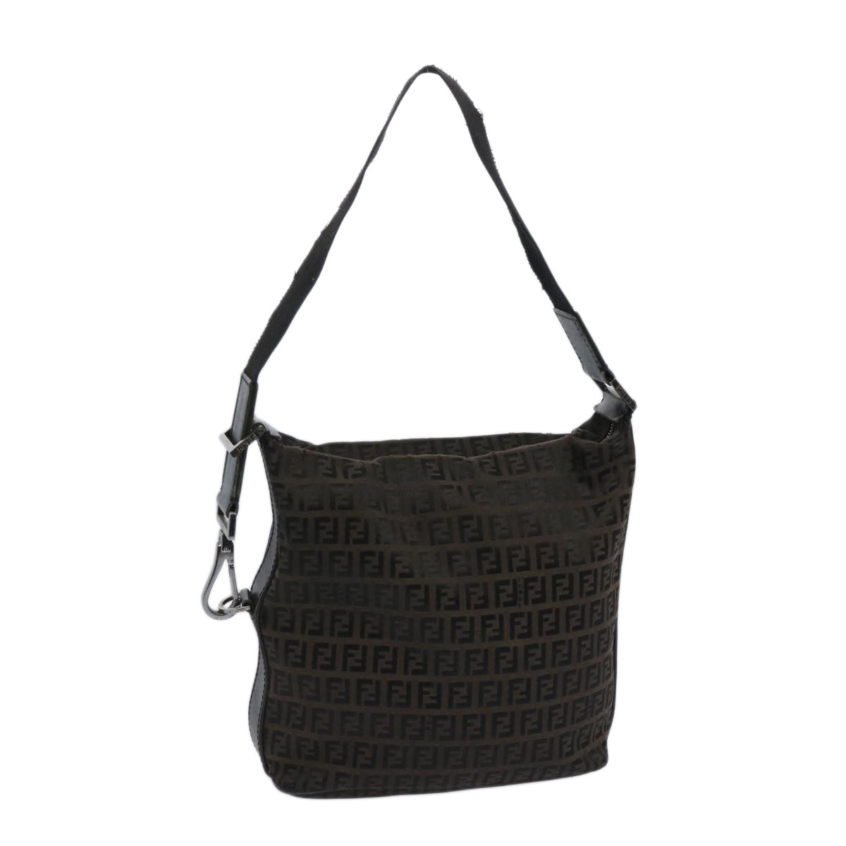 FENDI Zucchino Canvas Shoulder Bag Brown Auth 66016