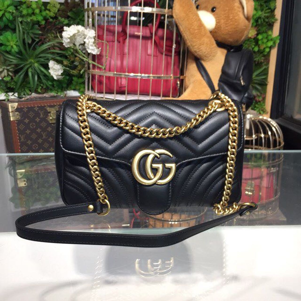 gg Marmont Small Matelassé Shoulder Bag Black For Womtlm 10in/25cm 443497 DTDIT 1000