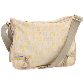 FENDI Zucchino Canvas Shoulder Bag Beige Light Blue yellow Auth 66310