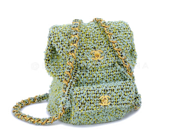 Chanel 1994 Vintage Green Tweed Duma Backpack Bag