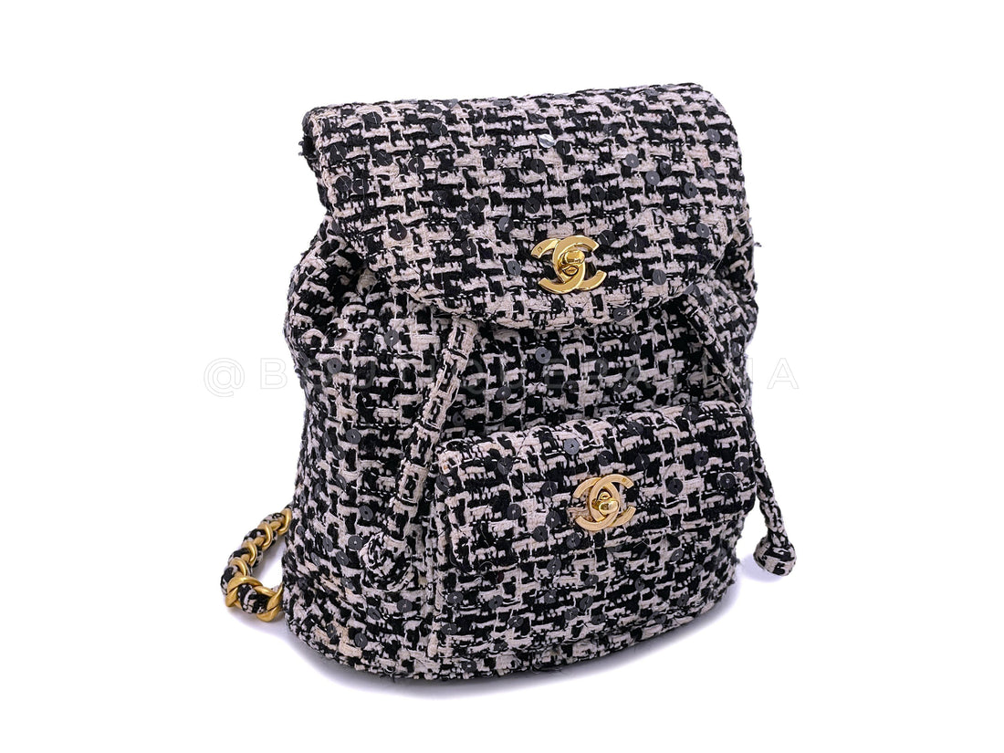 Chanel 1994 Vintage Black White Tweed Duma Backpack Bag 24k GHW
