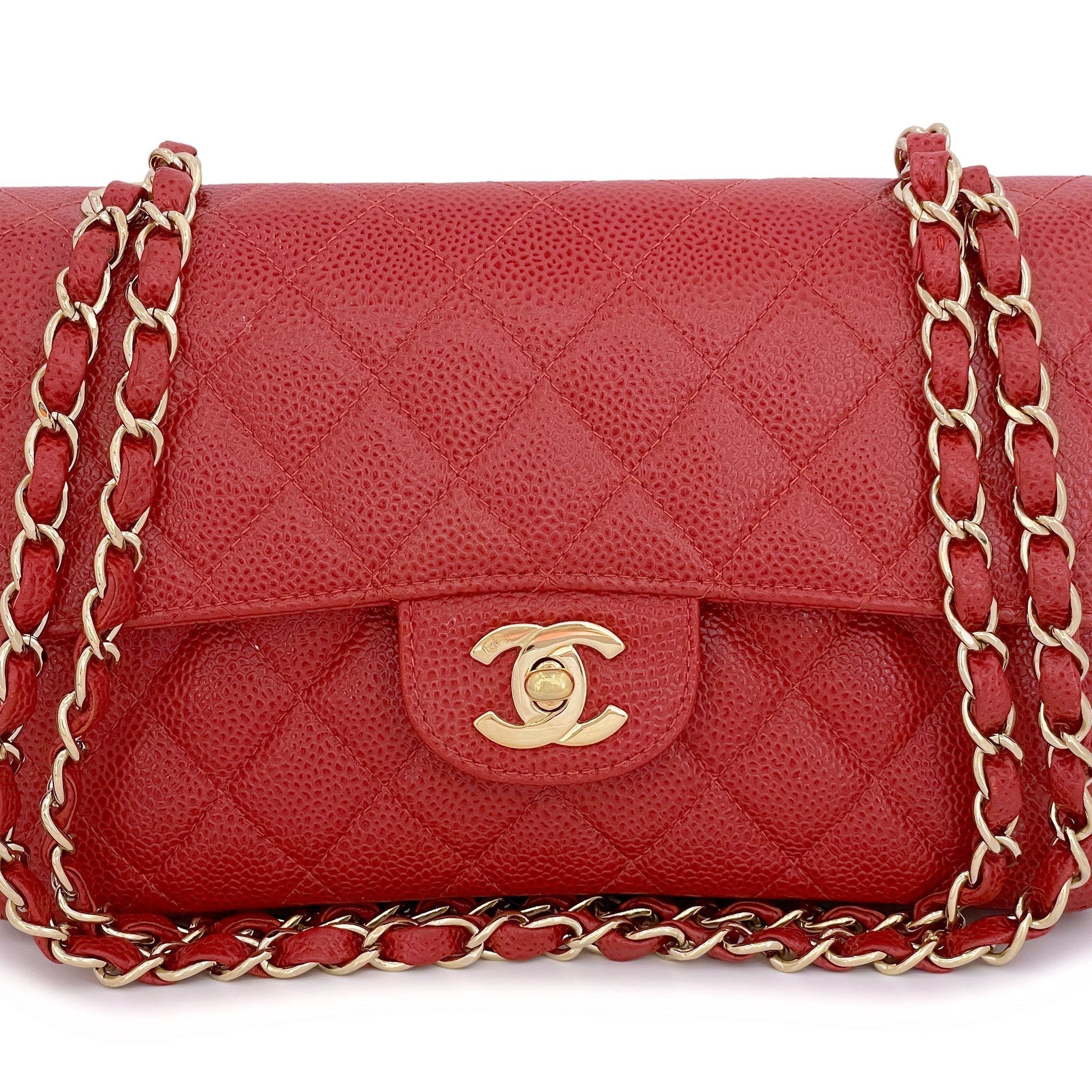 Chanel 2002 Vintage Red Caviar Small Classic Double Flap Bag 24k GHW