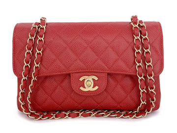 Chanel 2002 Vintage Red Caviar Small Classic Double Flap Bag 24k GHW