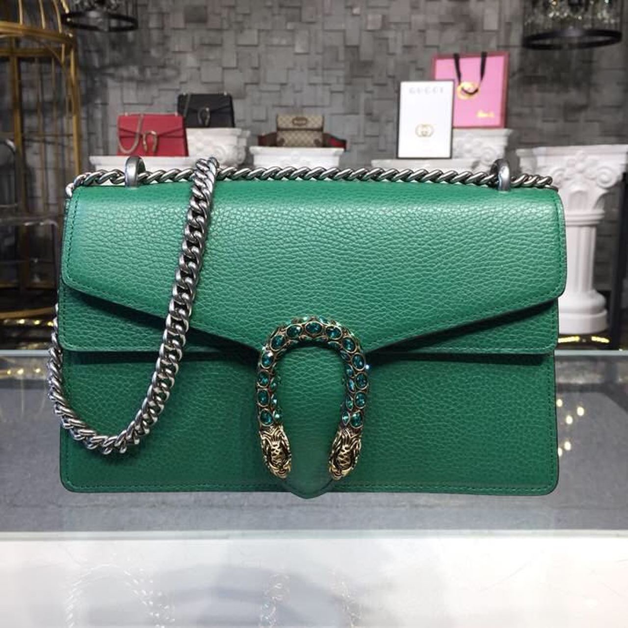 gg Dionysus Shoulder Bag Emerald Gretlm Metal-Free Tanned For Womtlm 11in/28cm gg 400249 CAOGX 3120