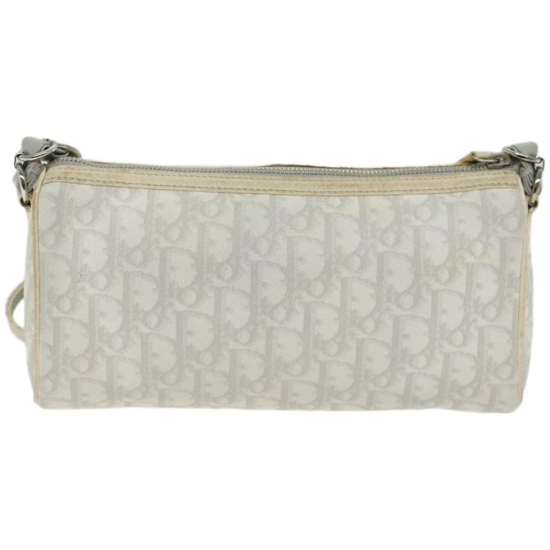 CHRISTIAN DIOR Trotter Romantic Shoulder Bag PVC Gray White Auth 66699
