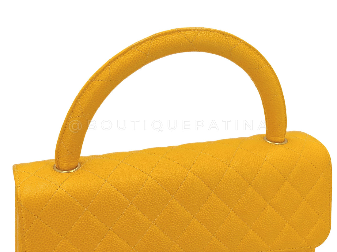 Chanel 1997 Vintage Canary Yellow Caviar Kelly Flap Parent Bag 24k GHW