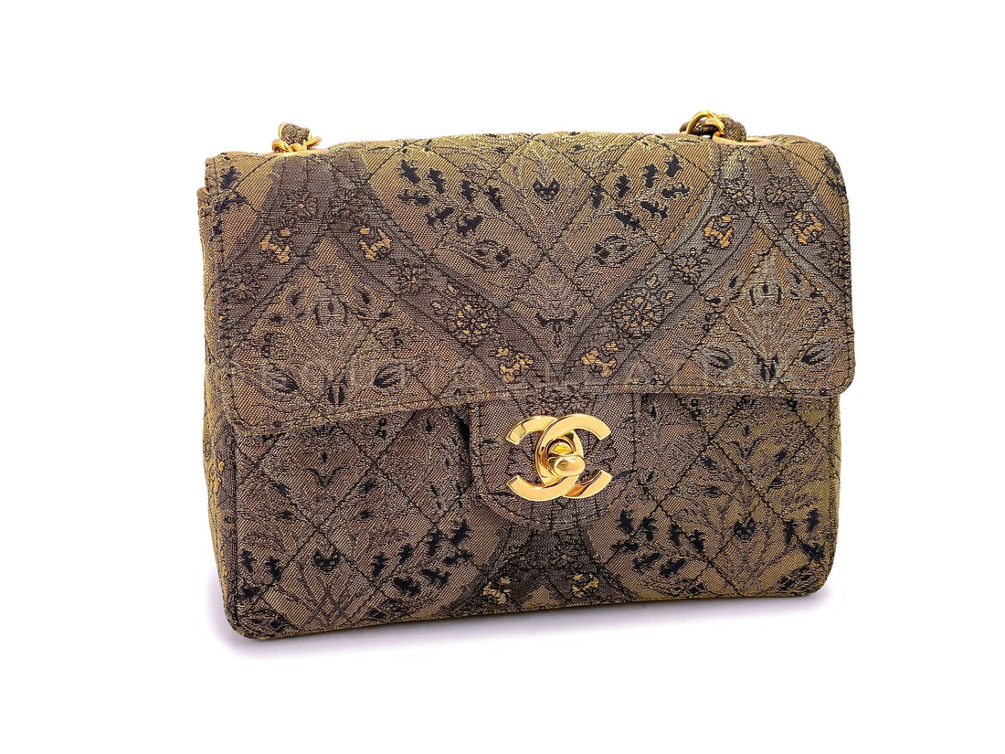 Chanel Vintage 1995 Bronze Brocade Square Mini Flap Bag 24k GHW
