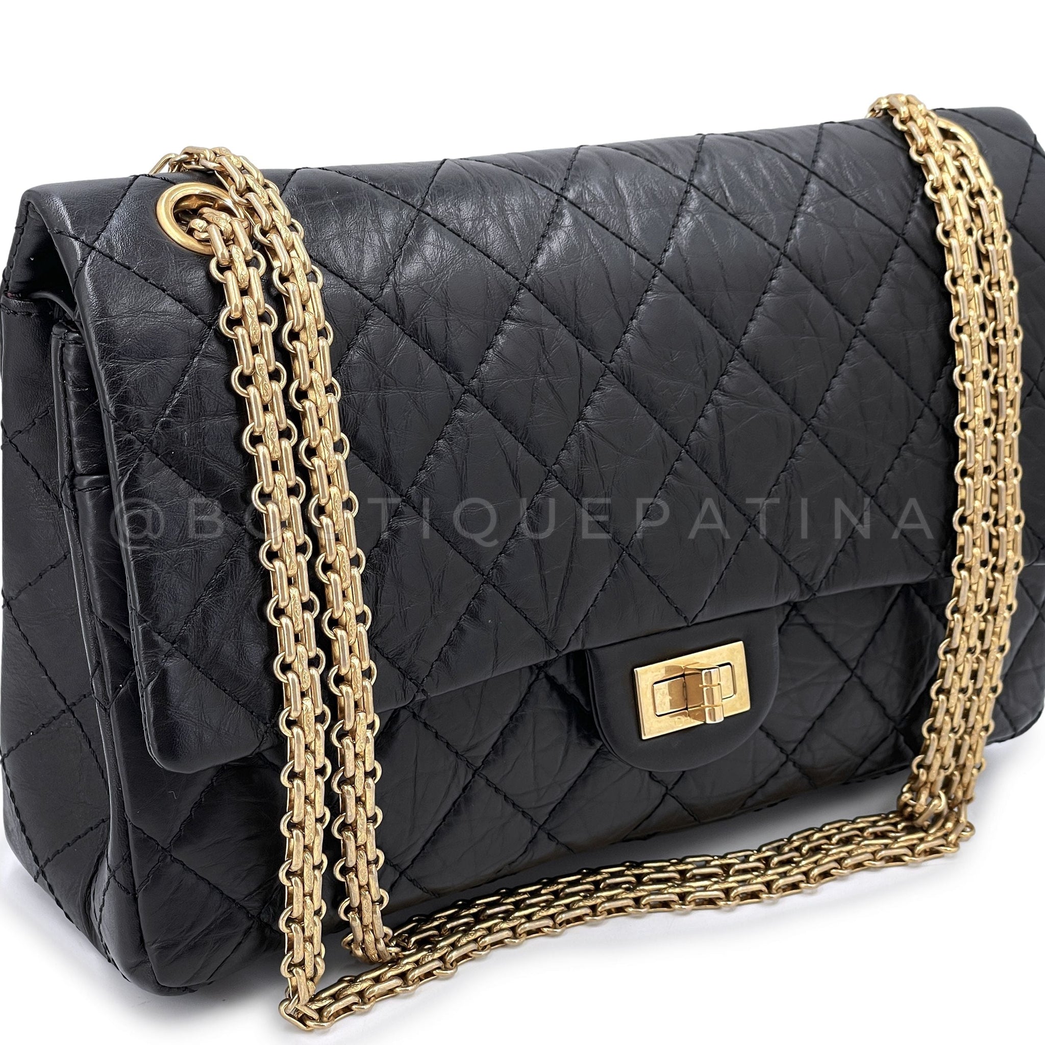 Chanel Black Aged Calfskin Reissue Medium 226 2.55 Flap Bag GHW