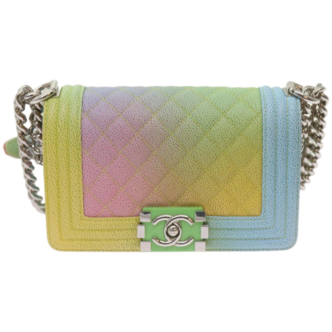 CHANEL Matelasse Boy  Shoulder Bag Caviar Skin Multicolor CC Auth 66965S